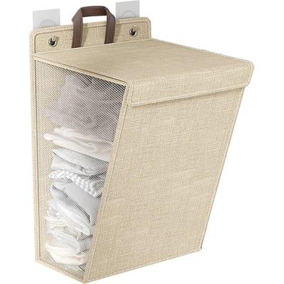 Wandhangende Wasmand Opvouwbare Mand voor Vuile Was Ruimtebesparende Opvouwbare Wasmand Beige M Size