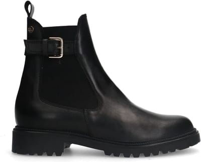 No Stress - Dames - Zwarte leren chelsea boots met gesp - Maat 37