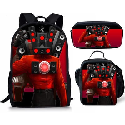 Hip Hop Populair skibidi Toilet Man 3D Print 3 stuks/Set leerling Schooltassen Laptop Dagrugzak Rugzak Crossbody Lunchtas Etui
