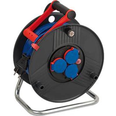 Brennenstuhl Garant kabelhaspel, 50 meter, 3 wandcontactdozen met aardingscontact, Bremaxx kabel, cablepilot draaggreep, IP44, voor buiten, L 200 x B 290 x H 360 mm, blauw/zwart