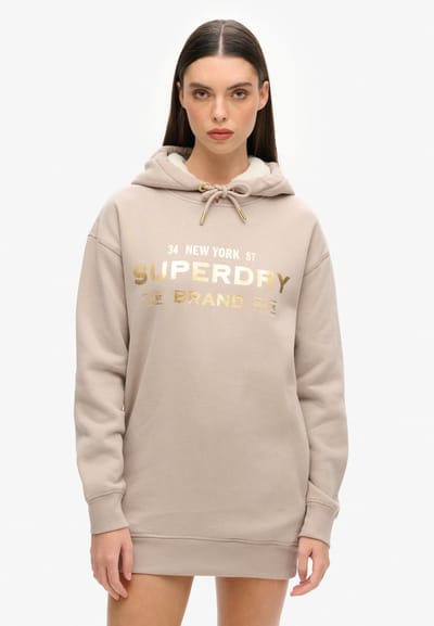 Superdry - Luxe hoodiejurk met metallic logo - Dames - Jurken