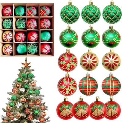 Rustieke Retro Kerstballen Set van 16 Stuks - Schokbestendige Plastic Versieringen van 6 cm voor Binnen en Buiten Decoratie