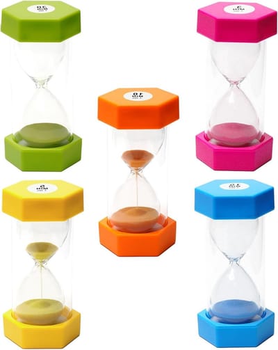 Zandloper Set voor Kinderen, Visuele Tijdbeheerder, Kleurrijke Zandlopers, Ideaal voor Tijdmanagement, 3 tot 30 Minuten, Set van 5 Stuks