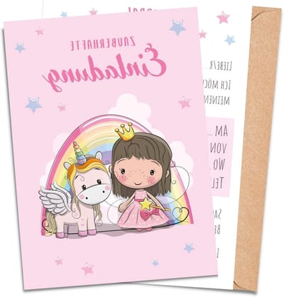 Uitnodigingskaarten Kinderfeestje - Verjaardagskaarten Kinderen - Feest Organiseren - Prinses Thema - DIN A6 - Meerkleurig