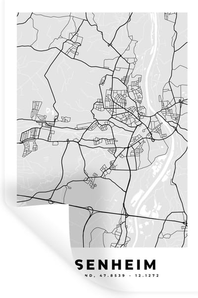 Muurstickers - Sticker Folie - Kaart - Rosenheim - Duitsland - Plattegrond - Stadskaart - 20x30 cm - Plakfolie - Muurstickers Kinderkamer - Zelfklevend Behang - Zelfklevend behangpapier - Stickerfolie