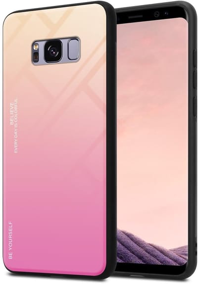 Cadorabo Hoesje geschikt voor Samsung Galaxy S8 PLUS in GEEL - ROZE - Tweekleurige beschermhoes van TPU-silicone Case Cover en achterzijde van gehard glas