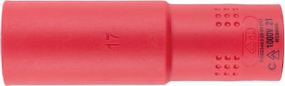 Wurth - VDE dopsleutel 1C-isolatie 1/2 inch zeskant lang - VDE-dopsleutel 1/2 inch Metrisch, zeskant, lang x 1 st Soort aandrijving Binnenvierkant Sleutelwijdte 17 mm