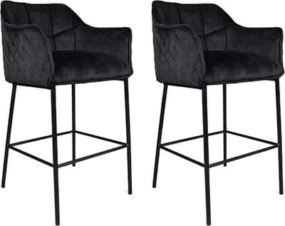 Bronx71® Velvet barkruk Jayron Antraciet 82 cm - Barkrukken set van 2 - barstoel