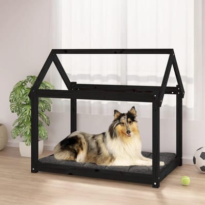 Hondenmand Hout - Puppy mand - Comfortabel Rusten - Massief Vurenhout - 101x70x90 cm - Zwart