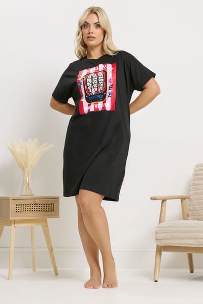 Yours Zwarte 'Fresh Sardines' Slaaptshirtnachtjurk Size 42-44