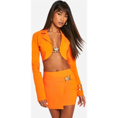 boohoo Dames Super Stretch Trim Detail Cropped Blazer | Oranje | Maat: 40