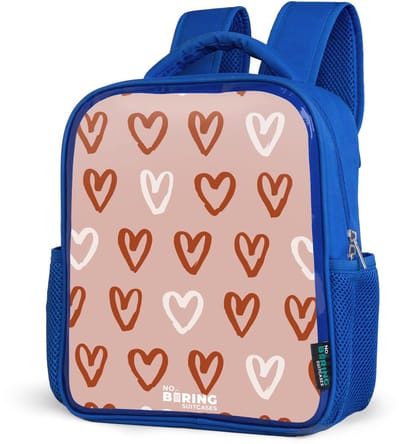 NoBoringSuitcases.com® - Rugzak blauw - Schooltas jongens - Hartjes patroon in roze en wit - Kinder rugtas jongen - Boekentas kind - Kinderrugzak voor school - Schoolrugzak