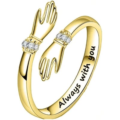 Toujours Avec Toi Anneaux de Doigts en Forme de Main Lettres Sculptées Romantiques Anneau Ouvert Design Fantaisie Bijoux d'Amitié Réglables Amour beige