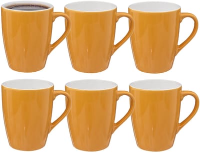 5Five Koffiemokken Colorama - 6x stuks - Keramiek - geel - 380 ml - 9 x 11 cm