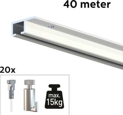 Artiteq Schilderij Ophangsysteem 40 meter All-in-one Top Rail 15kg / Wit RAL9003