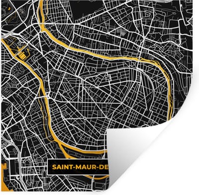 Muurstickers - Sticker Folie - Kaart – Saint-Maur-des-Fossés - Plattegrond – Frankrijk – Stadskaart - 100x100 cm - Plakfolie - Muurstickers Kinderkamer - Zelfklevend Behang XXL - Zelfklevend behangpapier - Stickerfolie