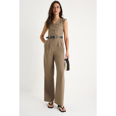 V-hals Wijde Pijpen Jumpsuit met Strikdetail