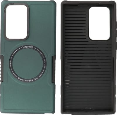 Hoesje Geschikt voor de Samsung Galaxy S22 Ultra - Schokbestendige Telefoonhoesje Geschikt voor MagSafe - Donker Groen