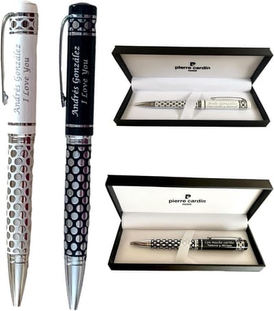Gepersonaliseerde metalen balpen met gravering | 2 regels tekst | modern avant-garde design | zwart |