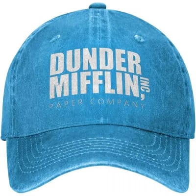 Klassieke Dunder Mifflin Logo Baseballpetten Mannen Vrouwen Verweerd Denim Gewassen Zonneklep The Office Reizen Verstelbare Petten Pet Adjustable blue