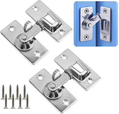 Dailygoods- Deurslot 90 Graden - Roestvrij Staal - Afsluitbaar - Draaibare Gesp - Voor Houten/Metalen/Schuifdeuren - Inclusief Schroeven - Schuifdeurslot