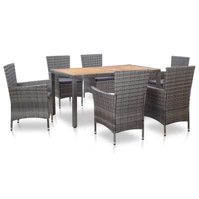 vidaXL - 7-delige - Tuinset - met - kussens - poly - rattan - grijs