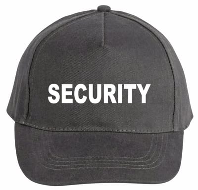Mijncadeautje - 5 panel - Cap - Verstelbaar - Pet van 100% dik geborsteld katoen- unisex - opdruk wit - Security - chique grijs
