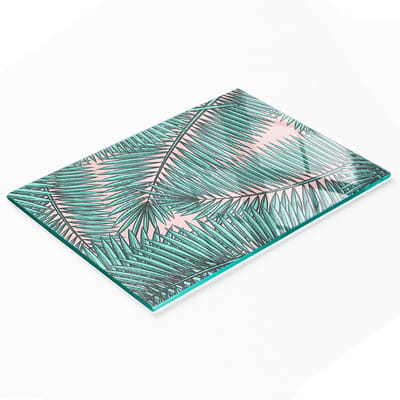 Gehard multifunctioneel decoratief bord van glas met palmbladeren, 80x52 cm