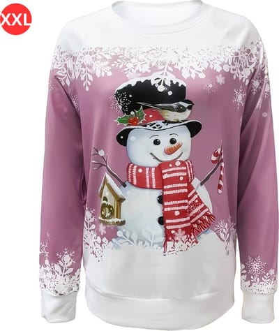 Bovista Kersttrui - Dames - Foute Kersttrui - Christmas Sweater - Kerst Sweater - Christmas Jumper - Pyjama - Pullover - Sneeuwpop - Roze - Maat XXL