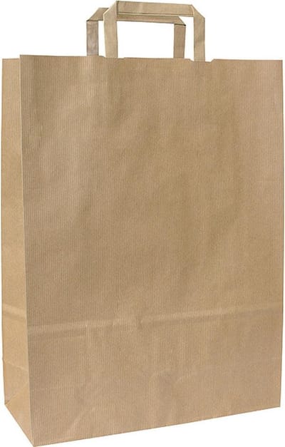 Papieren tassen Bruin - 26x11x38 cm - Bruin gestreept kraft - Platte grepen - 50x