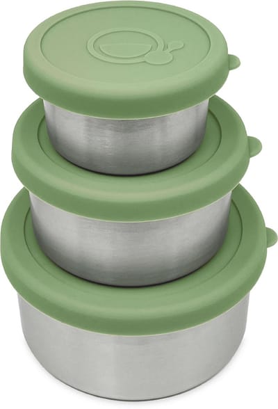 Smikkels Fruitbakje school - RVS fruitbakjes - Snackbox – 3 stuks (groen) – 110/220/400 ml – 304 RVS (18/8) - Vaatwasserbestendige bewaarbakjes