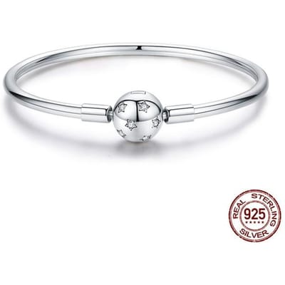 925 Sterling Zilveren Armband – Tonvormige Kliksluiting , Zirkonia , Bangle Armband , Kettingarmband , Bedel , Maten 17 –21 18cm white