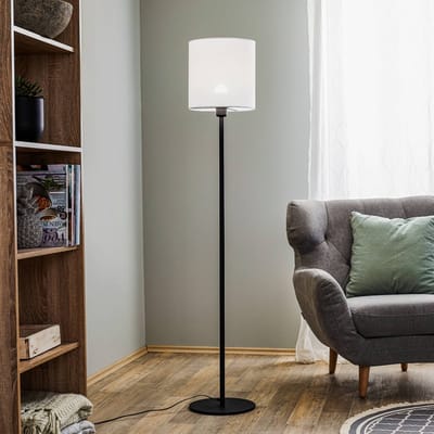 Argon Textiel vloerlamp Harris, voet zwart, kap wit