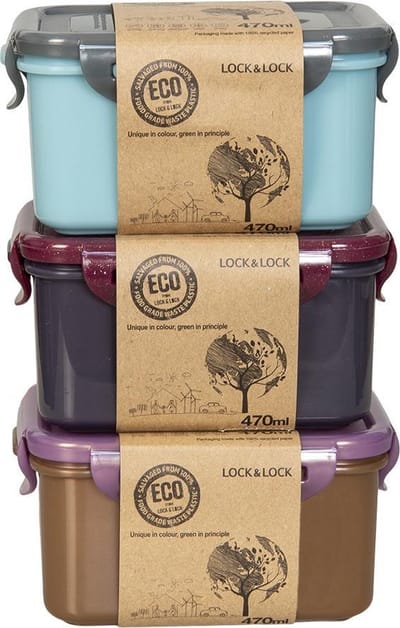 Lock&Lock ECO Vershoudbakjes - Diepvriesbakjes - Meal prep bakjes - 470 ml - Set 3 stuks - 100% Gerecycled Plastic - Lekvrij - Duurzaam - Zero Waste - Magnetron bakjes met deksel - Diepvriesdozen - Snackdoosjes - Bewaarbakjes - Vershouddoos