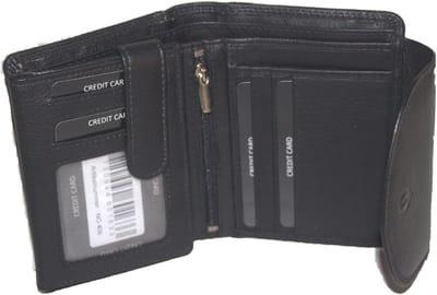 Oi zwarte leren billfold met grote wiener schachtel / ruime portemonnee voor veel pasjes met vierkant vouwbakje voor muntgeld op de voorkant / complete beurs met schudbak voor kleingeld / RFID SAFE / zwart leer / 408