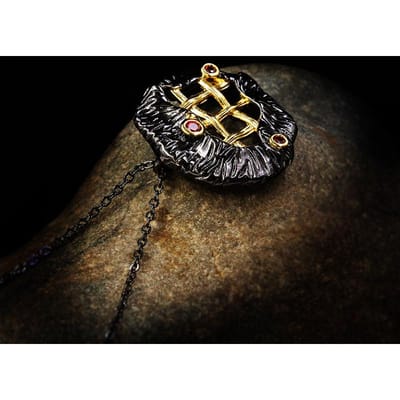 Sieraden Zwart en Goud Tweekleurige Lijnen Robijn Ketting Ontwerpgevoel black