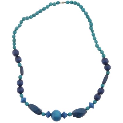 Behave – Houten kralen ketting – 45 cm – Petrolgroen en blauw- Schroefsluiting