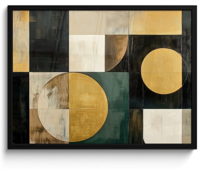 Poster in lijst - Fotolijst 70x50 cm - Posters - Abstract - Goud - Brons - Vormen - Geometrisch - Posterlijst zwart - Decoratie - Wanddecoratie woonkamer - Muurdecoratie slaapkamer