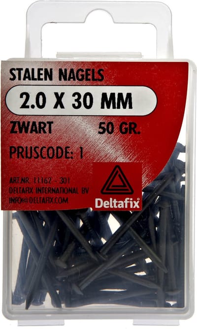 Deltafix muurspijkers 2,0 x 30 mm - zwart staal - geblauwd - 50 gram