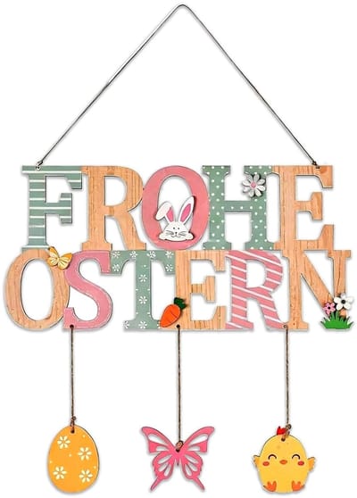 Cosensi- Deurbordje Houten Paasdecoratie - Welkom - Paashaas/Paasei - Decoratie voor Deur/Muur/Raam - Feestelijke Sfeer - 30 x 22 x 1 cm