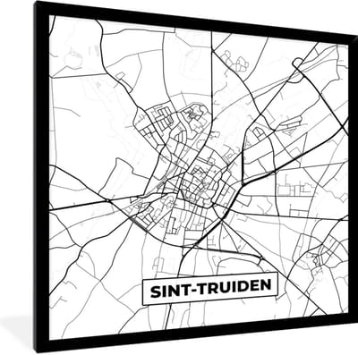 Fotolijst incl. Poster Zwart Wit- Stadskaart – Plattegrond – België – Zwart Wit – Sint Truiden – Kaart - 40x40 cm - Posterlijst
