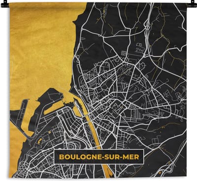 Wandkleed - Wanddoek - Frankrijk - Stadskaart - Boulogne-sur-Mer - Plattegrond - Kaart - 180x180 cm - Wandtapijt