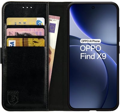 Rosso Element Geschikt voor Oppo Find X9 | Wallet Book Case | Portemonnee Hoesje | 3 Pasjes | Magneetsluiting | Stand Functie | Zwart