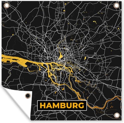 Tuin poster Hamburg - Duitsland - Kaart - Goud - Plattegrond - Stadskaart - 200x200 cm - Tuindoek