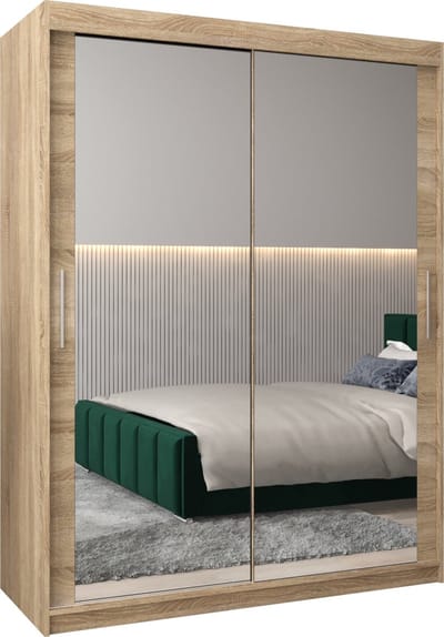 InspireMe - Kledingkast met 2 schuifdeuren, Modern-stijl, Kledingkast met planken (BxHxD): 150x200x62 - TORM III 150 Sonoma Eik