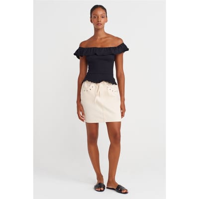 Dames Katoenen Denim Minirok Met Tailleband