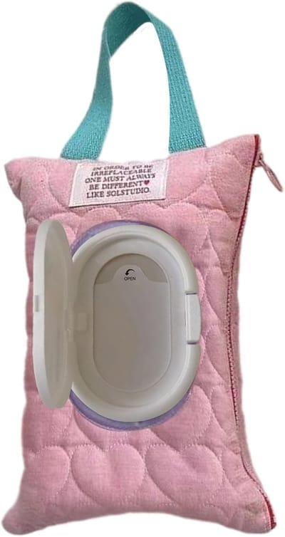 Luierdoekhouder - Dispenser Zakje - Reizen en Dagelijks - Gewatteerd en Draagbaar - 23 x 17 cm - Roze