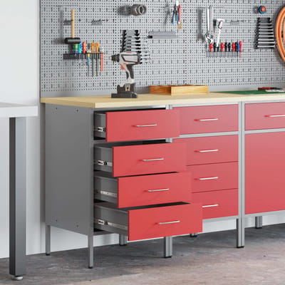 vidaXL - Werk - Cabinet - met - lade - 2 - st - Rood - en - Grijs - 100 - x - 55 - x - 85 - cm