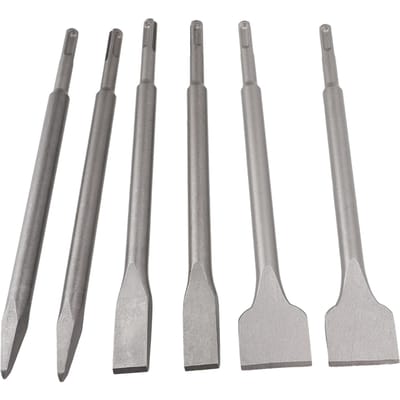 6 Stuks Boorhamerbeitelset 250mm Lengte Ronde Schacht Punt Vlakke Schaalbeitelbits voor gray