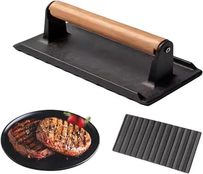 Steak Pers - Grill Pers - Koken en Grillen - Gecoat Koolstofstaal - 16 x 8 cm - Zwart